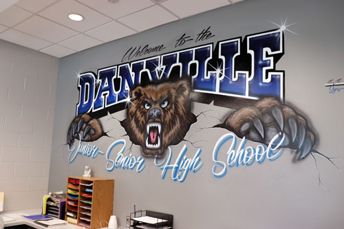 Mural in Danville, Iowa, High School office; construction management agency project